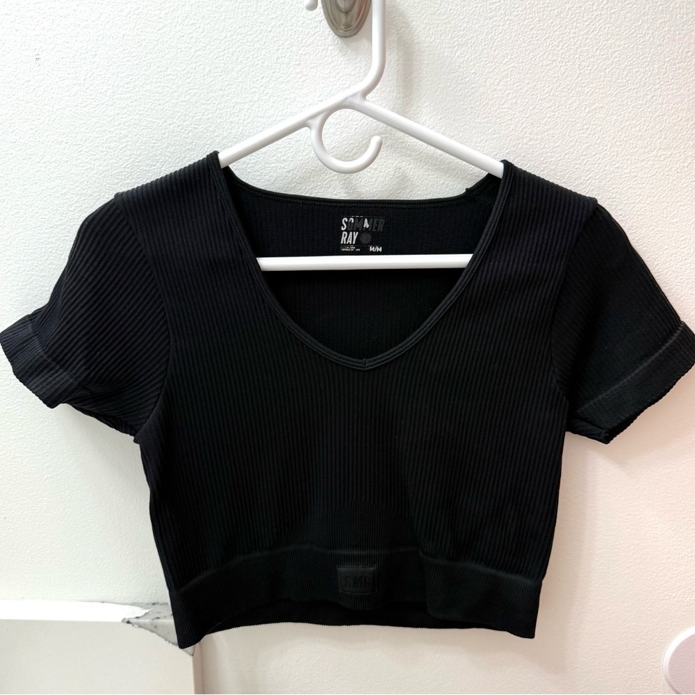 Pre-owned Sommer Ray Black Workout Crop Top Short Sleeve Size Medium